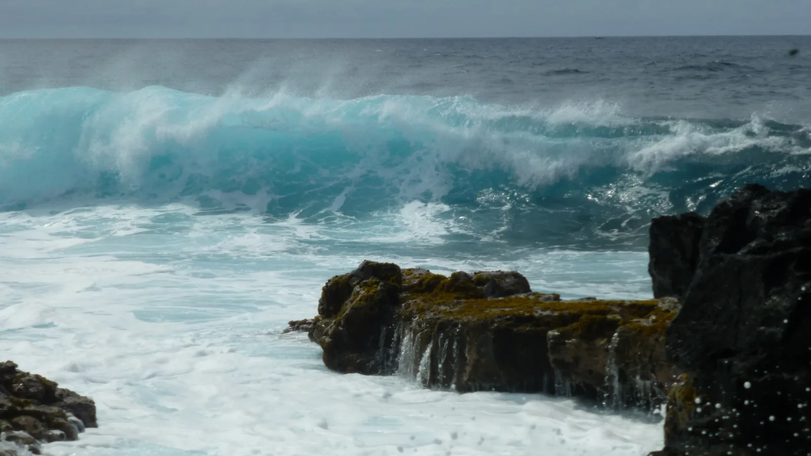 Hawaii – Türkisblaue Welle bricht über Lavafelsen