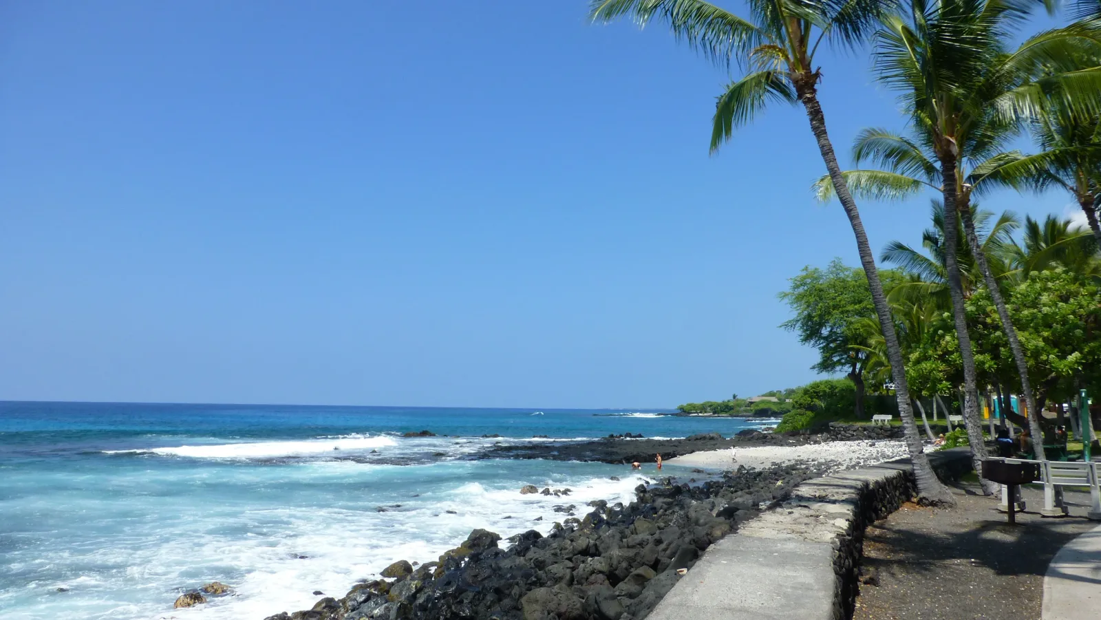 Big Island, Hawaii – Küstenpromenade mit Palmen und türkisem Meer